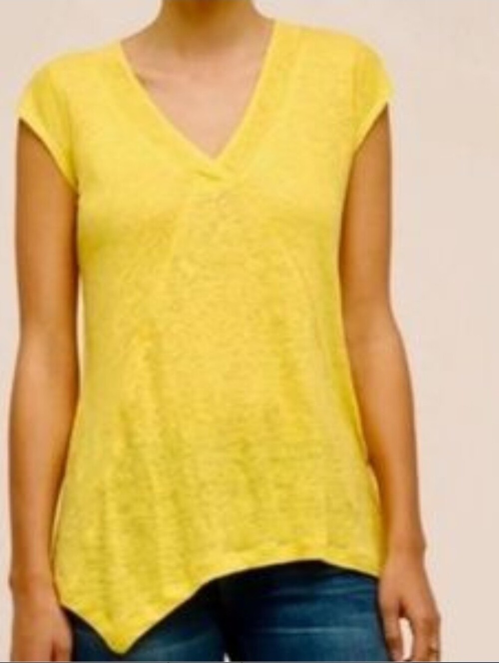 Anthropologie Meadow Rue Sunny Yellow V-Neck Cap Sleeve Tank Size M
